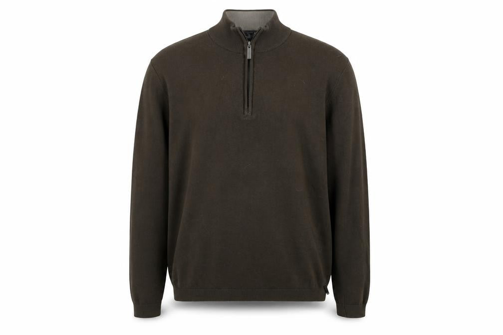 Front view of Paul Costelloe Men’s Brown 1/2 Zip Cotton Knit Sweatshirt Medium
