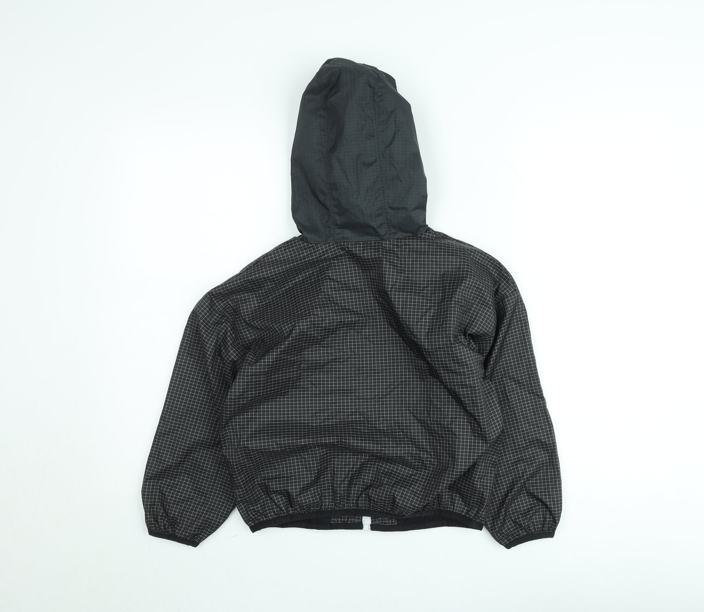 Nike Boys Black Check Windbreaker Jacket Size 8-9 Years Hooded Zip Up