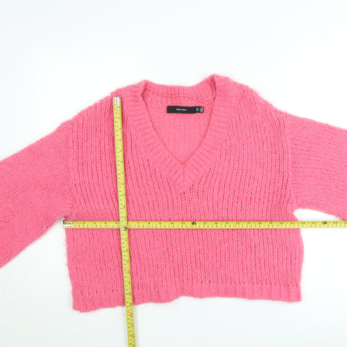 Vero Moda Women Pink Chunky Knit V-Neck Pullover Jumper Size M