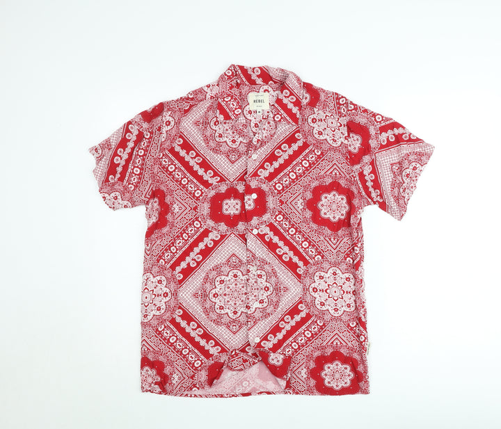 Redefined Rebel Men's Red Bandana Print Short Sleeve Button-Up Shirt M