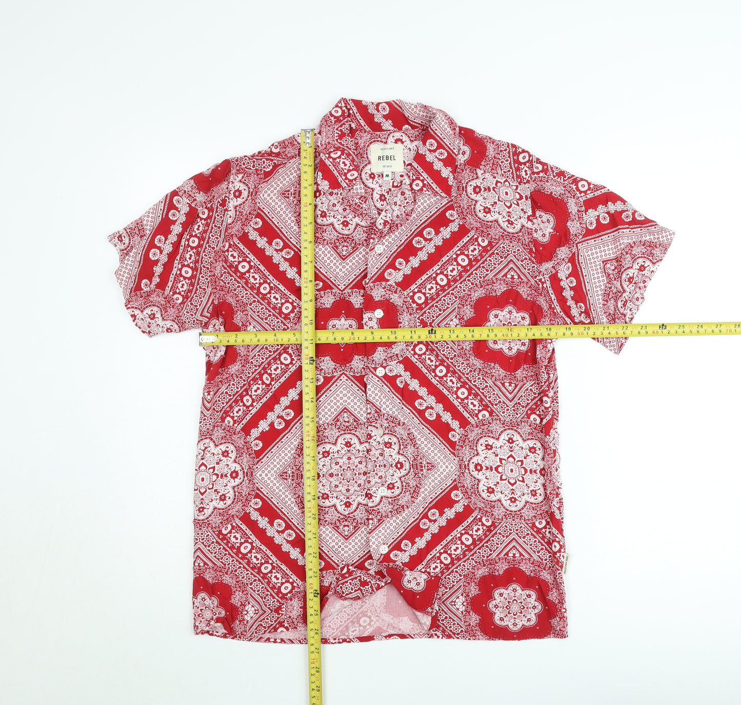 Redefined Rebel Men's Red Bandana Print Short Sleeve Button-Up Shirt M