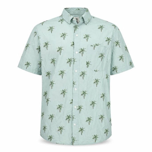 America Today Men's Green Palm Print Short Sleeve Button-Up Shirt Medium