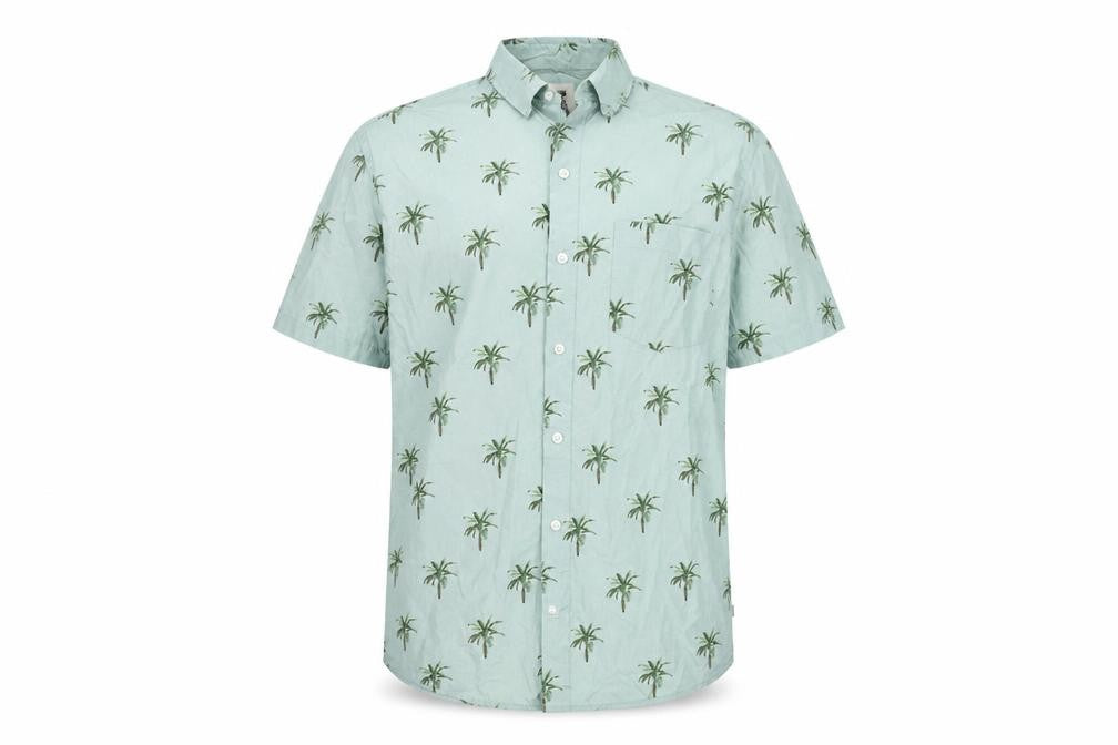 America Today Men's Green Palm Print Short Sleeve Button-Up Shirt Medium