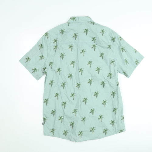 America Today Men's Green Palm Print Short Sleeve Button-Up Shirt Medium