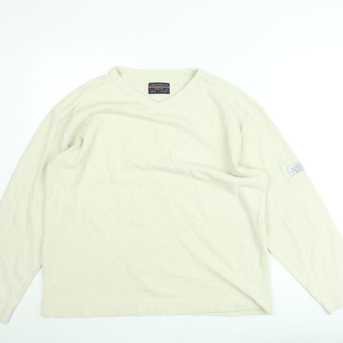 Cedarwood State Men's Beige Cotton V-Neck Jumper Size M