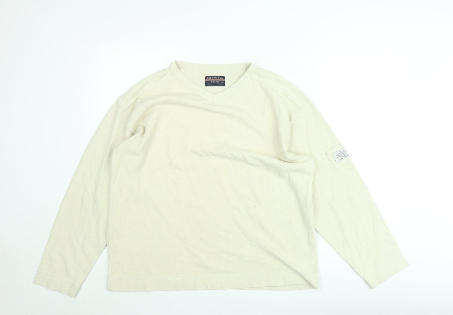 Cedarwood State Men's Beige Cotton V-Neck Jumper Size M