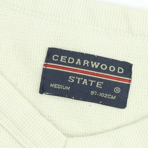 Cedarwood State Men's Beige Cotton V-Neck Jumper Size M