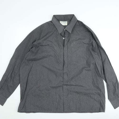 Clubman Men's Grey Long Sleeve Button-Up Shirt 18.5” Classic Fit
