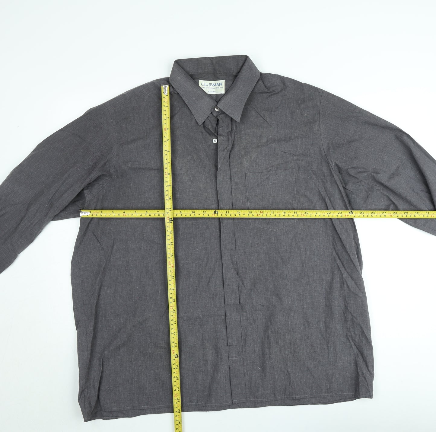 Clubman Men's Grey Long Sleeve Button-Up Shirt 18.5” Classic Fit