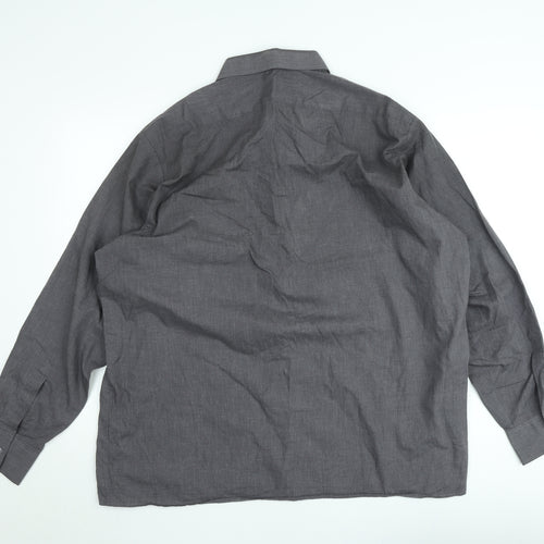 Clubman Men's Grey Long Sleeve Button-Up Shirt 18.5” Classic Fit