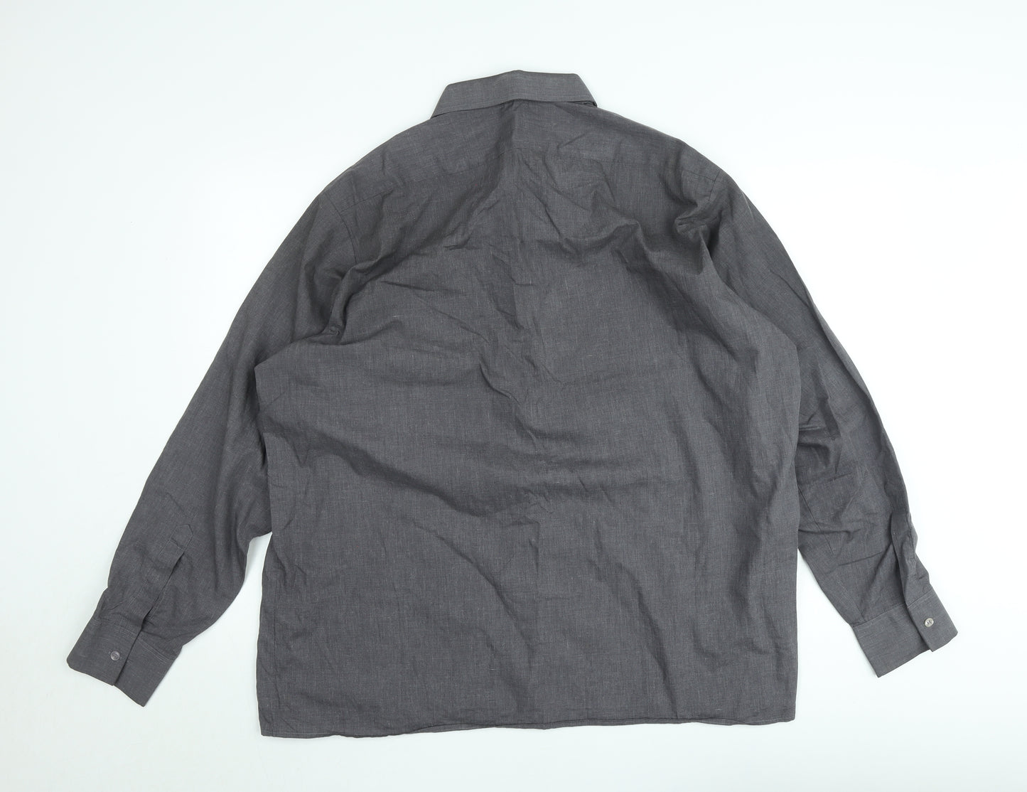 Clubman Men's Grey Long Sleeve Button-Up Shirt 18.5” Classic Fit