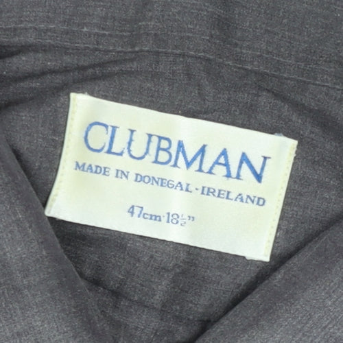 Clubman Men's Grey Long Sleeve Button-Up Shirt 18.5” Classic Fit