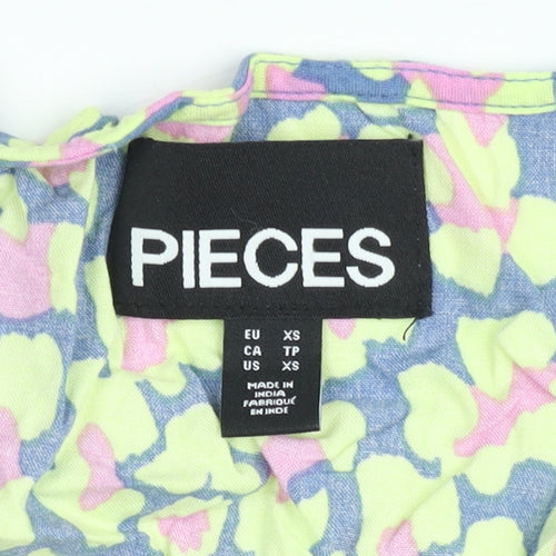 Pieces Women's Multicoloured XS Asymmetric Floral Mini Dress