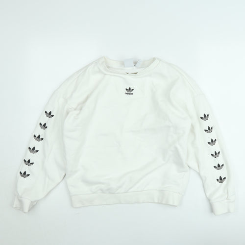 Adidas Women’s White Crew Neck Sweatshirt Size 8 Logo Print Pullover