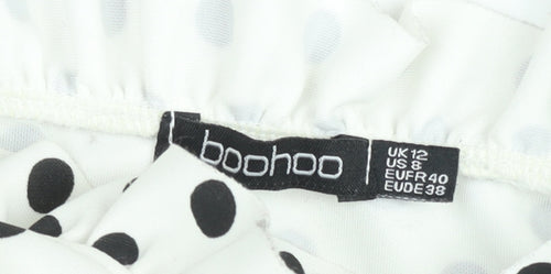 Boohoo Womens White Polka Dot Ruffle Satin Camisole Top UK 12