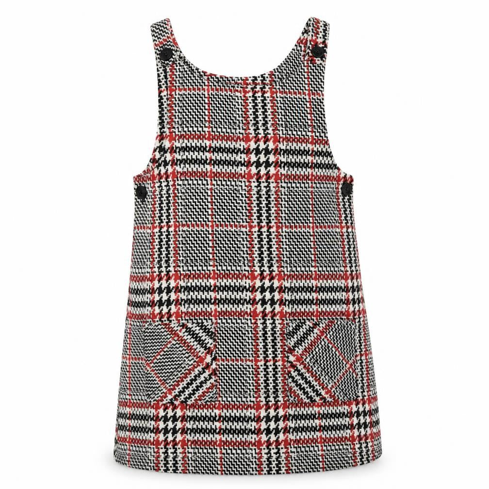 Front view of Dunnes Teens Multicoloured Check Pinafore Dress 2-3 Years