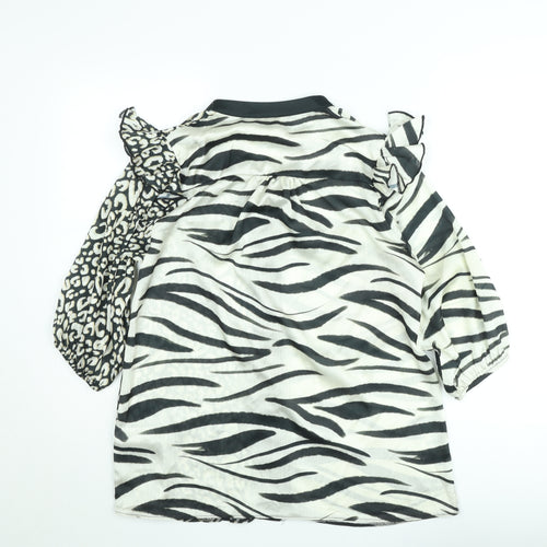 Kaleidoscope Women Black Animal Print Ruffle 3/4 Sleeve Blouse Size 10