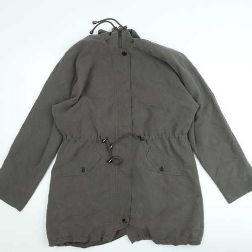 Laura Ashley Womens Grey Cotton Parka Coat Size 12 Hooded Long Jacket