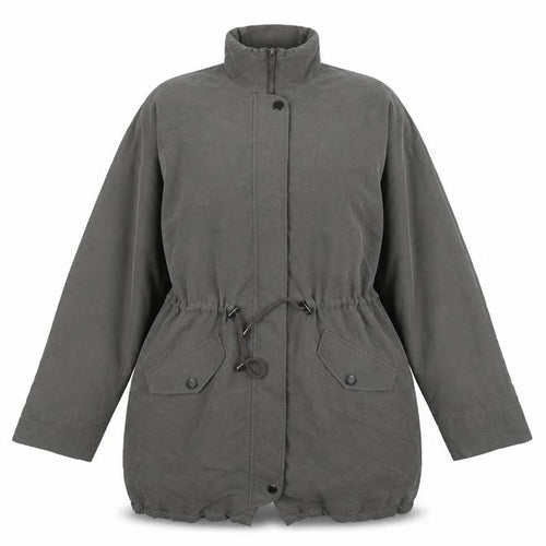 Laura Ashley Womens Grey Cotton Parka Coat Size 12 Hooded Long Jacket