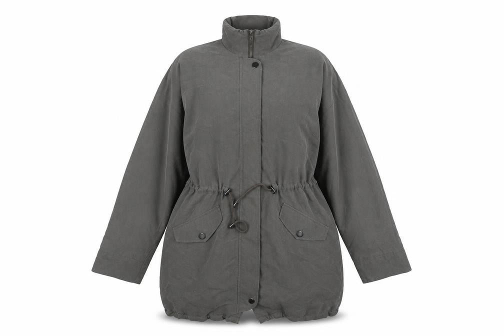 Laura Ashley Womens Grey Cotton Parka Coat Size 12 Hooded Long Jacket