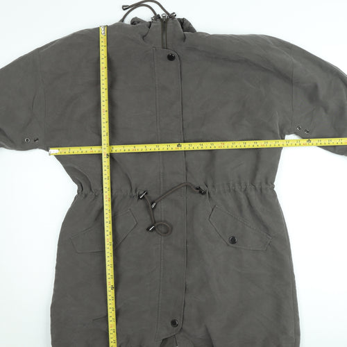 Laura Ashley Womens Grey Cotton Parka Coat Size 12 Hooded Long Jacket