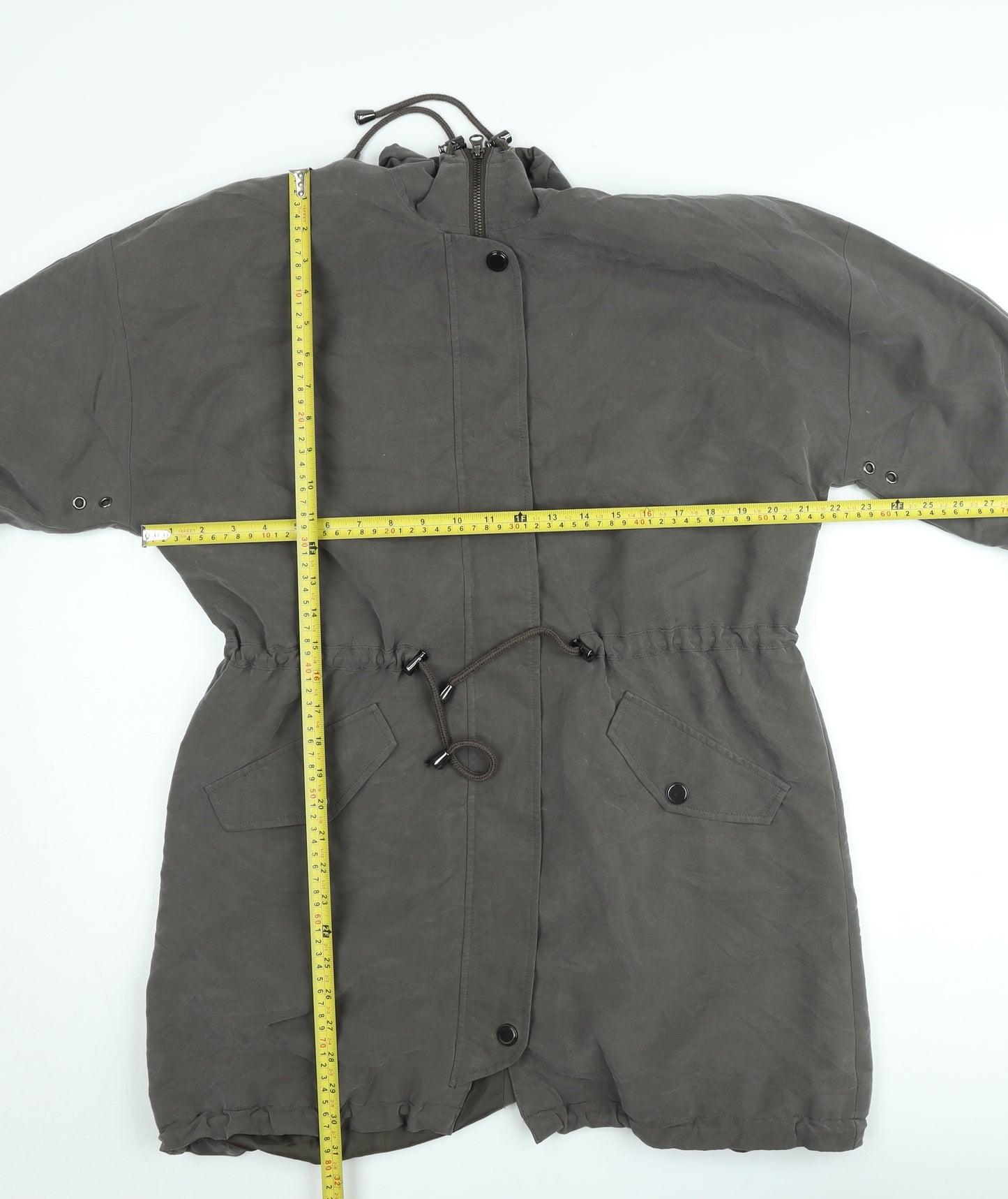 Laura Ashley Womens Grey Cotton Parka Coat Size 12 Hooded Long Jacket