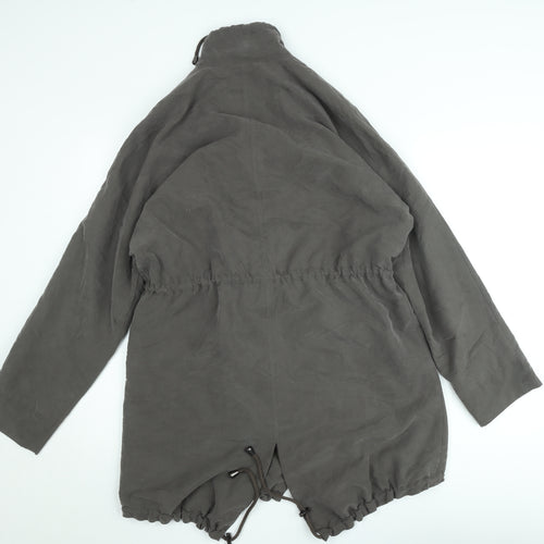 Laura Ashley Womens Grey Cotton Parka Coat Size 12 Hooded Long Jacket