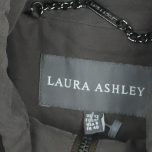 Laura Ashley Womens Grey Cotton Parka Coat Size 12 Hooded Long Jacket