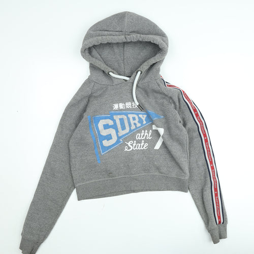 Superdry Girls Grey Pullover Hoodie 10 Years Graphic Hooded Sweatshirt