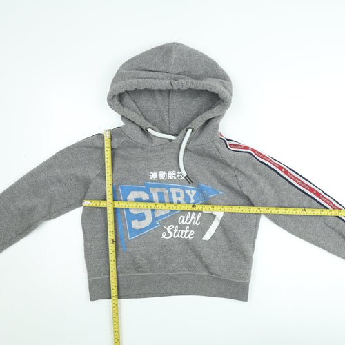 Superdry Girls Grey Pullover Hoodie 10 Years Graphic Hooded Sweatshirt