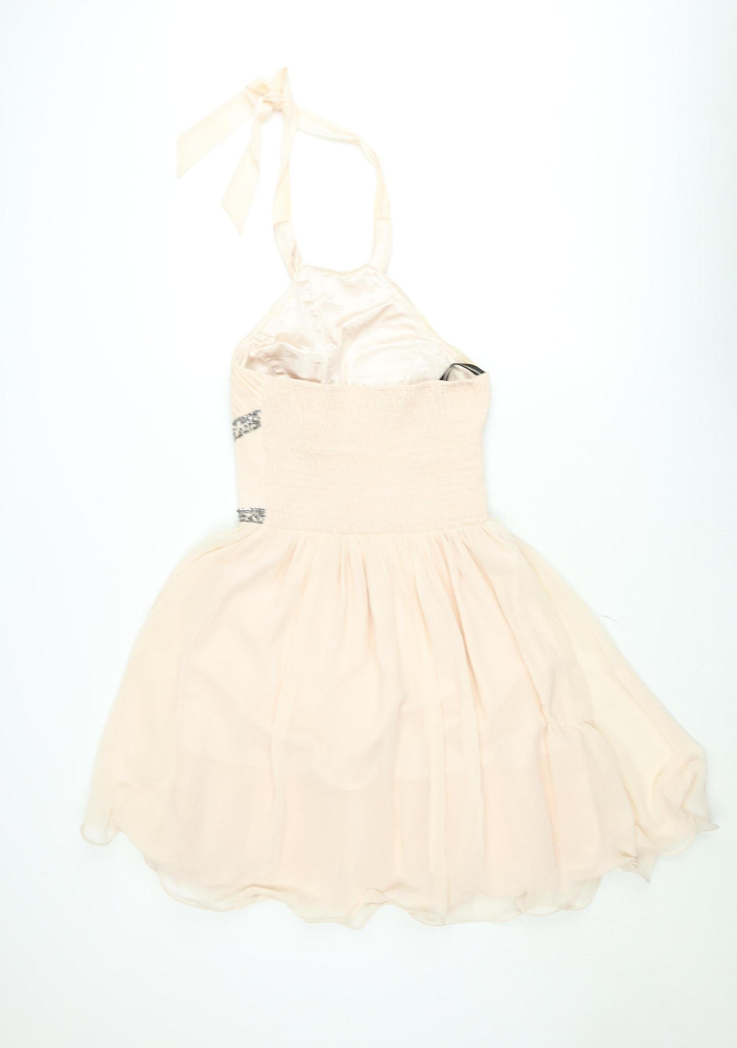 Little Mistress Womens Beige Halter Short A-Line Beaded Dress Size 12