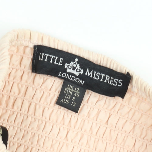 Little Mistress Womens Beige Halter Short A-Line Beaded Dress Size 12