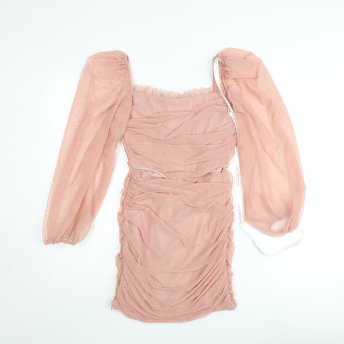 Missguided Women’s Pink Petite Size 8 Long Sleeve Ruched Bodycon Dress