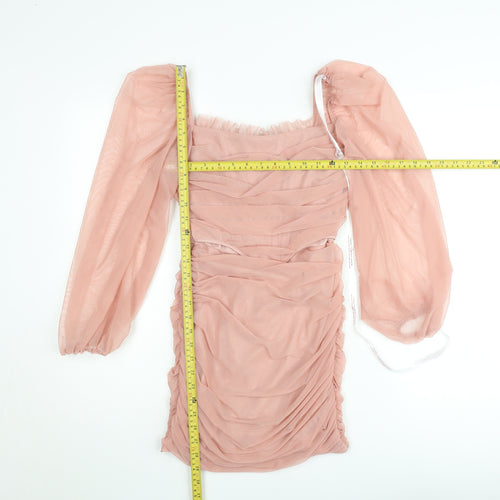 Missguided Women’s Pink Petite Size 8 Long Sleeve Ruched Bodycon Dress