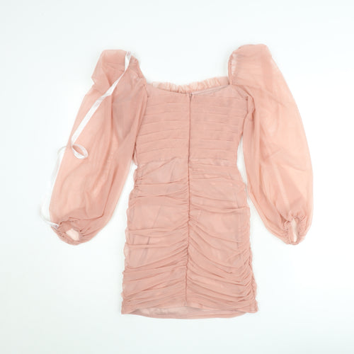 Missguided Women’s Pink Petite Size 8 Long Sleeve Ruched Bodycon Dress
