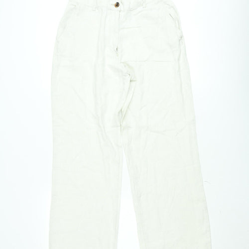 H&M Women’s Ivory Linen Blend Straight Trousers Size 12