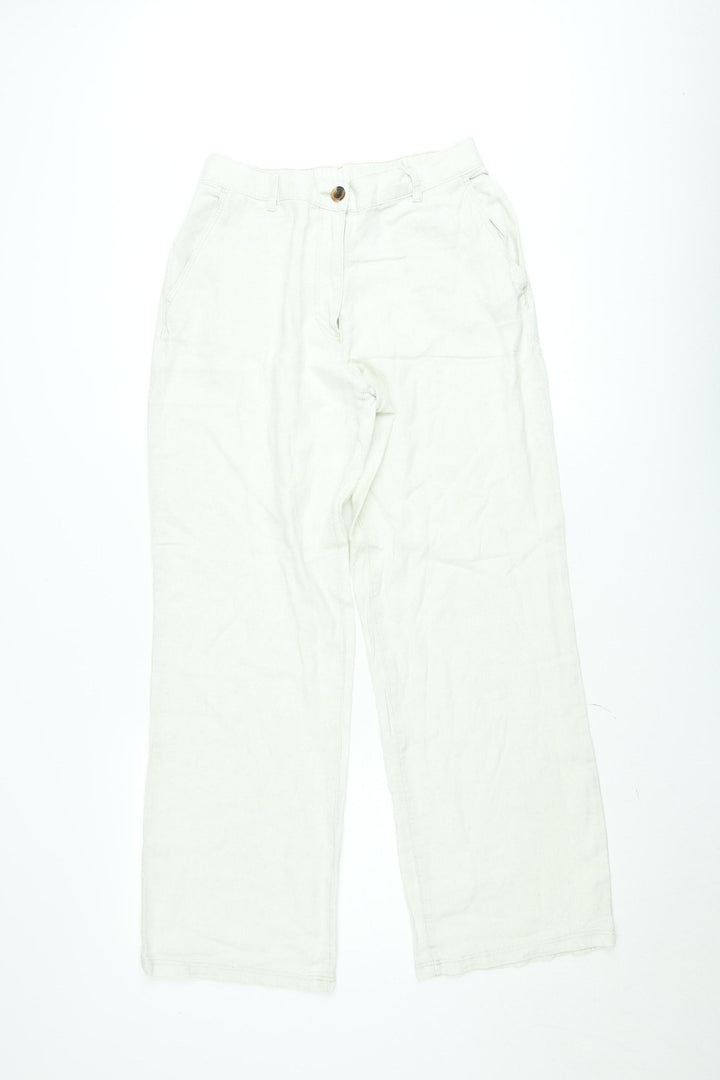 H&M Women’s Ivory Linen Blend Straight Trousers Size 12