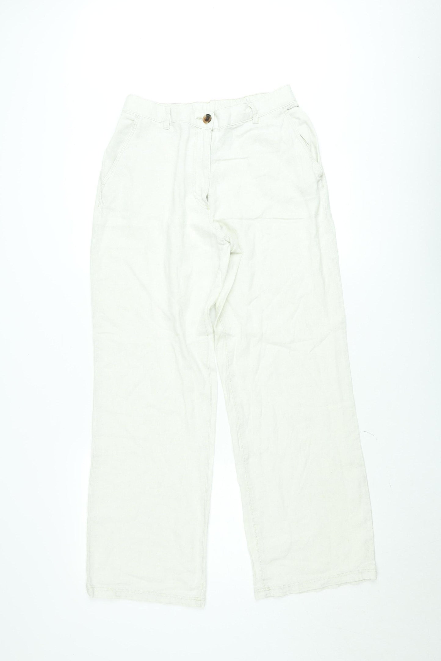 H&M Women’s Ivory Linen Blend Straight Trousers Size 12