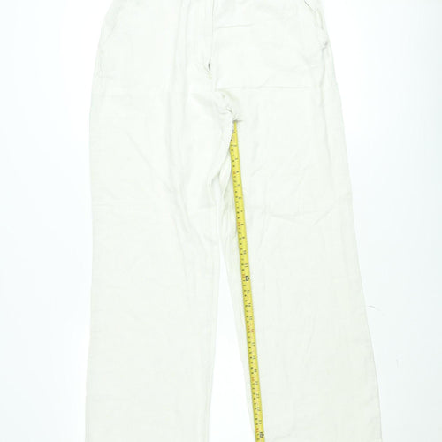H&M Women’s Ivory Linen Blend Straight Trousers Size 12