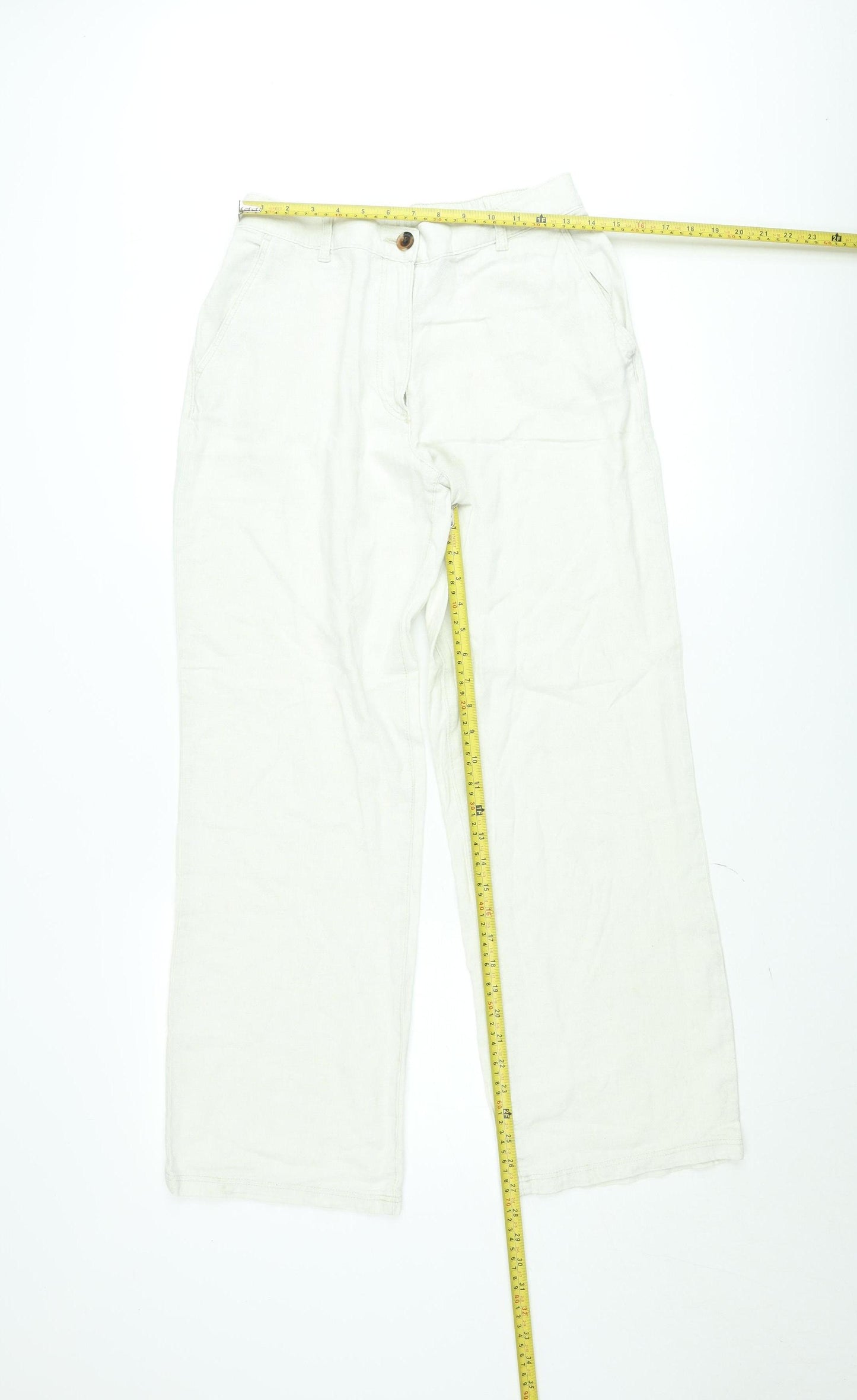 H&M Women’s Ivory Linen Blend Straight Trousers Size 12