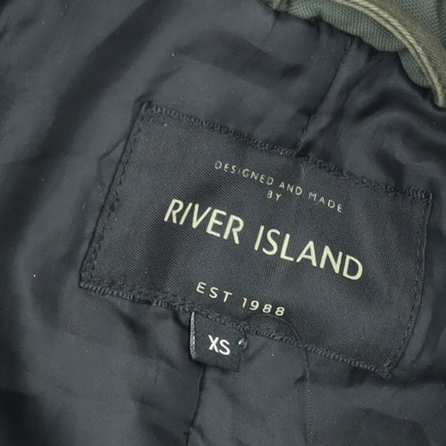 River Island Womens Green Parka Coat XS Hooded Fur Trim Winter Jacket