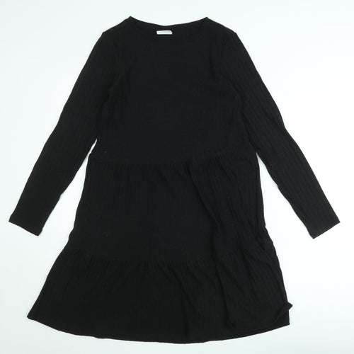 Vila Women Black Knit A-Line Dress XS Long Sleeve Round Neck