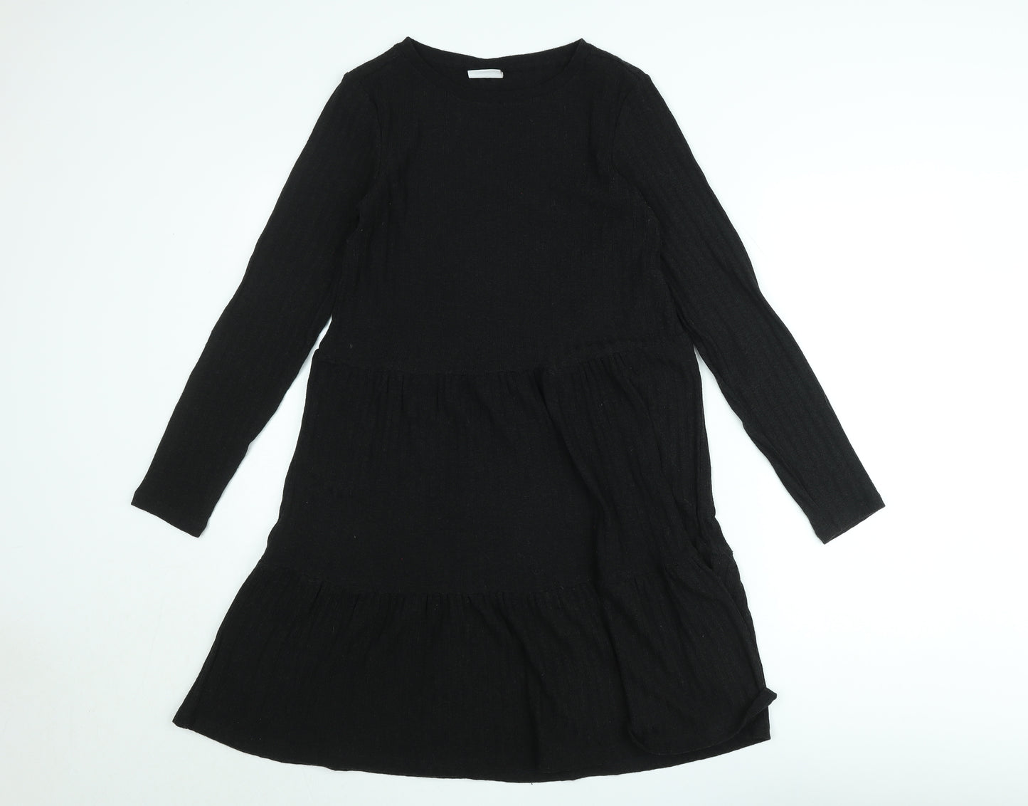 Vila Women Black Knit A-Line Dress XS Long Sleeve Round Neck