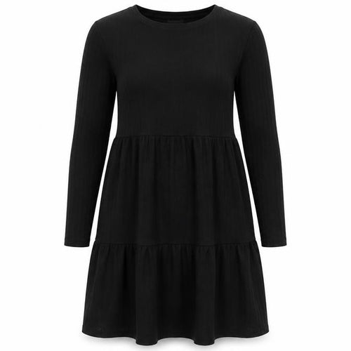 Vila Women Black Knit A-Line Dress XS Long Sleeve Round Neck