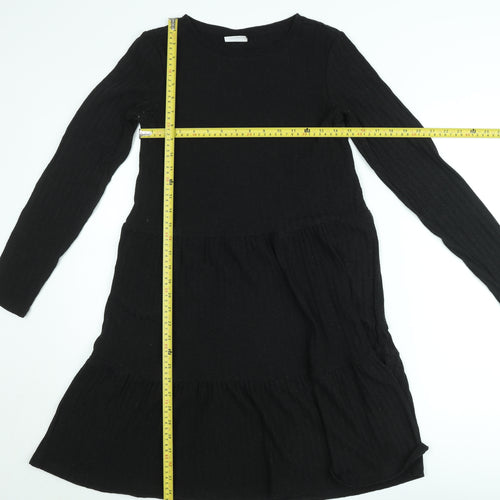 Vila Women Black Knit A-Line Dress XS Long Sleeve Round Neck