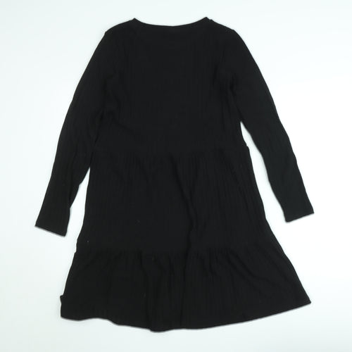 Vila Women Black Knit A-Line Dress XS Long Sleeve Round Neck