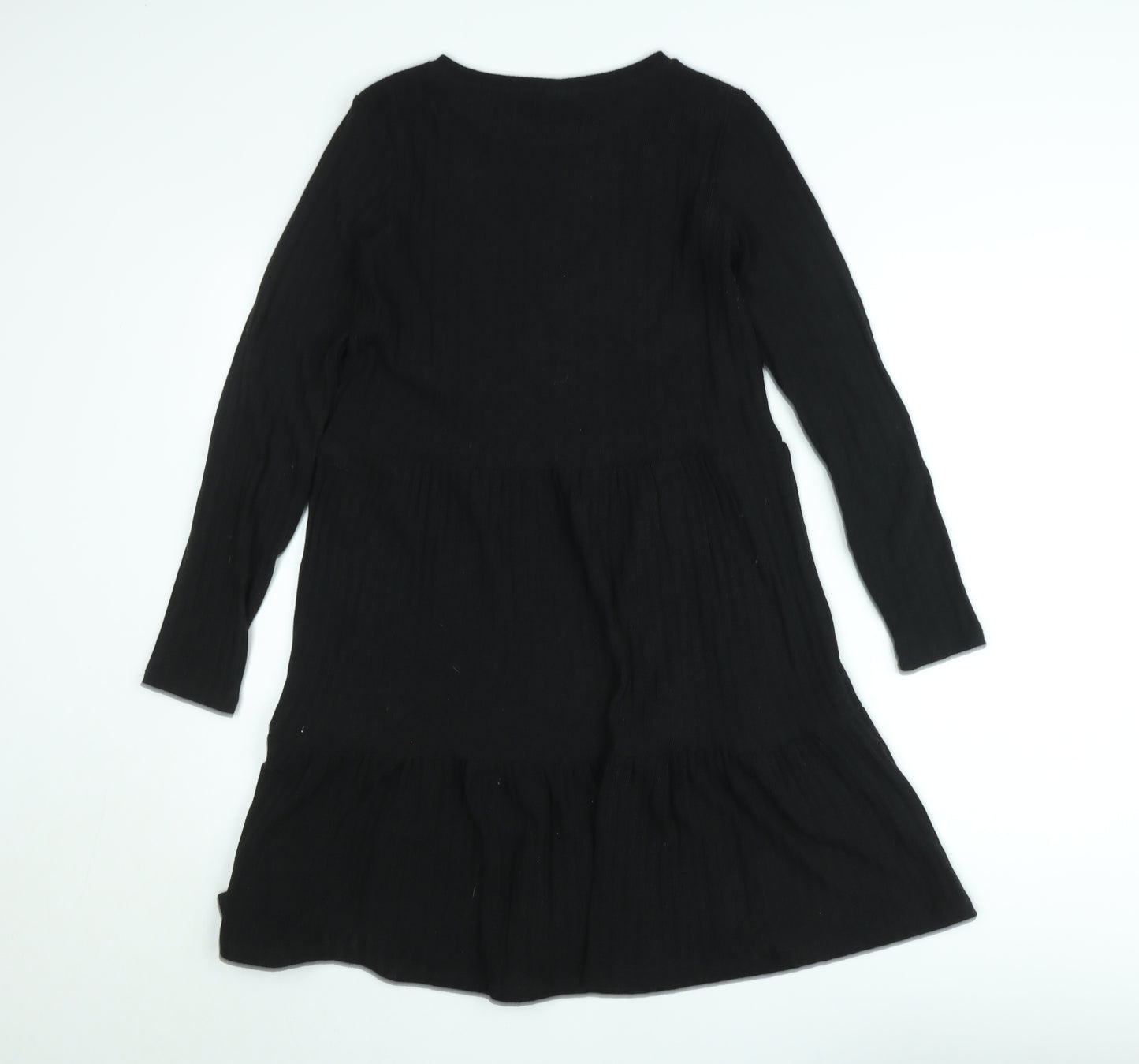 Vila Women Black Knit A-Line Dress XS Long Sleeve Round Neck