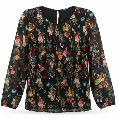 Sabrina Diamanti Women's Multicoloured Floral Chiffon Pleated Blouse L