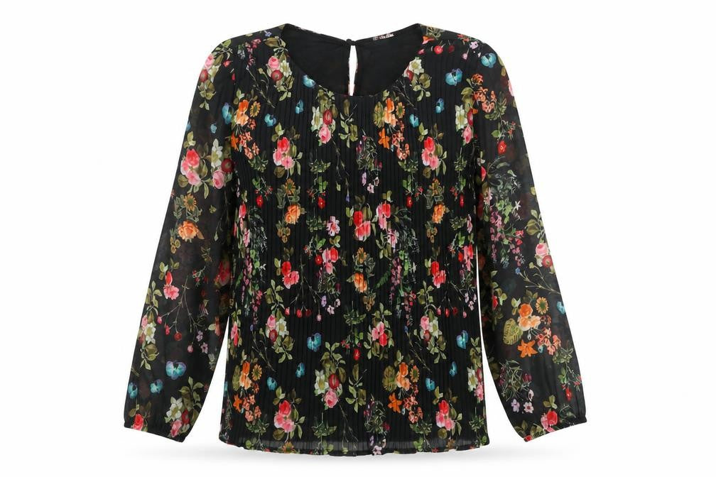 Sabrina Diamanti Women's Multicoloured Floral Chiffon Pleated Blouse L