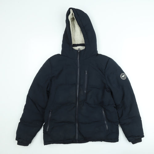 SoulCal & Co Teens Blue Hooded Puffer Jacket 164cm Winter Lined